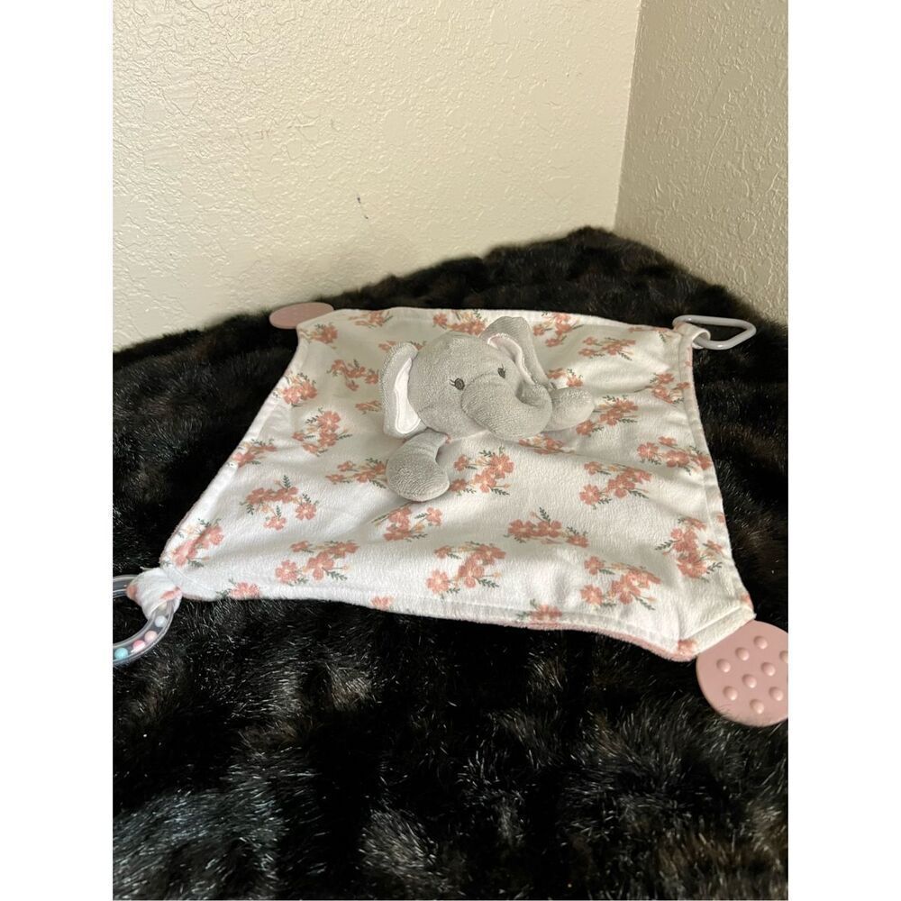 Modern Baby Pink Elephant‎ Security Blanket Rattle Lovey Snuggle Blankie Teether